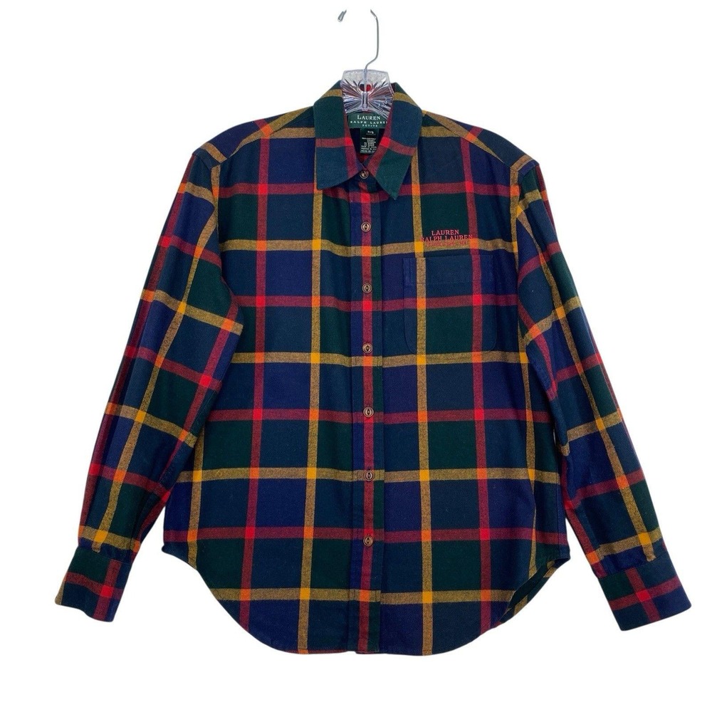 Vintage Ralph Lauren Flannel Shirt Women PS Plaid Multicolor Button Up Casual